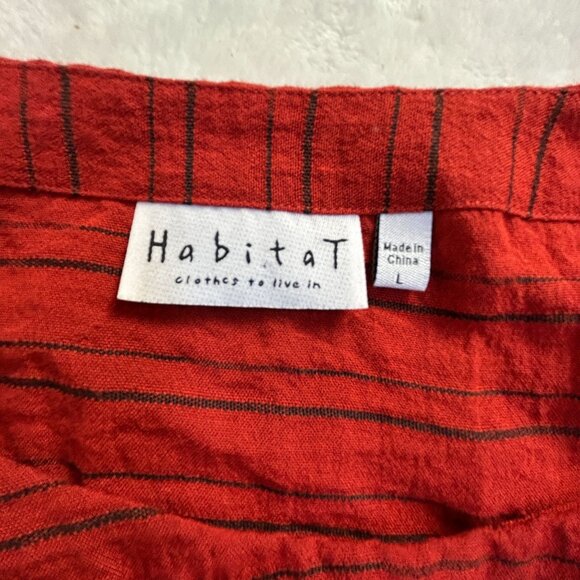 Habitat Womens Red Striped Artsy Asymmetrical Top Blouse Large 3/4 Sleeve Button - Picture 3 of 8